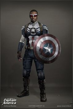 the captain america costume is shown in full armor and red glasses, while he stands with his hands on his hips