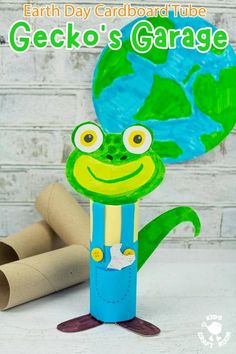 an earth day card board tube gecko's garage