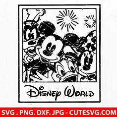 the disney world mickey mouse and friends wood cutout is shown in black and white