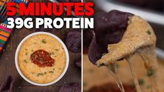 two pictures with different types of food and the words 5 minutes 30g protein