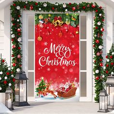 merry christmas door cover with santa's sleigh and presents