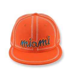 Bright Orange Cap With 'Miami' Embroidery. Stylish And Vibrant. Perfect For Casual Wear. Represent Miami With This Unique Hat. This Icon Cap Features Miami Embroidered On The Front. Brand Logo Embroidered On The Back Panel. Material 100% Polyester. Color Orange And White Contrast Stitching Around The Hat. Flat Bill. Adults Fits. This Hat Contains, Adjustable Snapback Closure. Unique Hats, Contrast Stitch, Bright Orange, Logo Embroidered, Color Orange, Orange Color, Brand Logo, Red And White