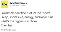 a tweet with the caption saying, swimmers scintice a lot for their sport sleep, social lives energy and more but what's the biggest