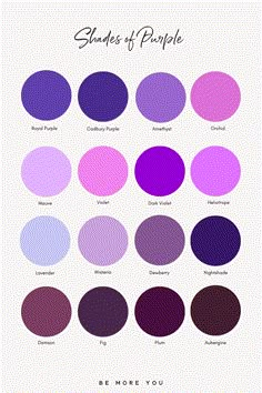 the shades of purple are shown on this page, and it's all in different colors