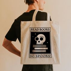 We have this unique piece for your book lover friend, teachers, librarian or any kind of bookworm in your life. Bright their halloween mood with this gift to carry their precious books. Put all the spooky season vibes in their tote bag and wear it until new year, because is certainly  the coolest gift your gonna give this month. For Christmas, Hanukkah, or any birthday you have this season. This 100% cotton bag comes in one size - 15" x 16"- perfect for everyday wear. While the canvas material w Book Bag Aesthetic, Aesthetic Bag, Library Bag, Aesthetic Bags, Bag Aesthetic, Christmas Hanukkah, Bookish Gifts, Color Care, Book Bag