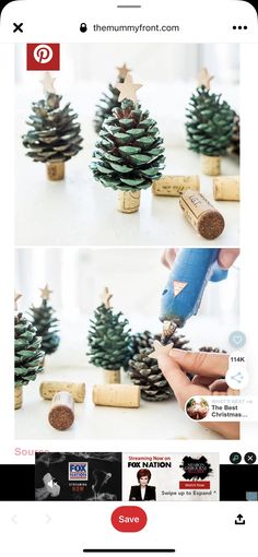 two pictures with different types of christmas trees and corks on the same page, one is