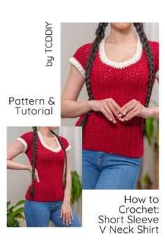 the crochet short sleeve v neck shirt pattern is shown