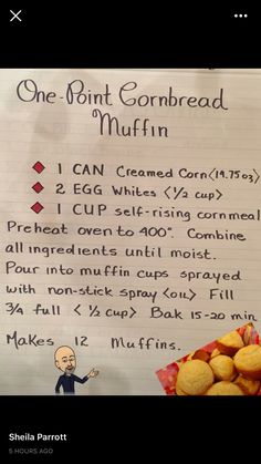 a recipe for cornbread muffins on a notepad