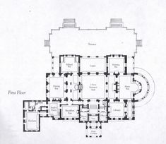 the floor plan for an old house with lots of rooms and floors, including a spiral staircase