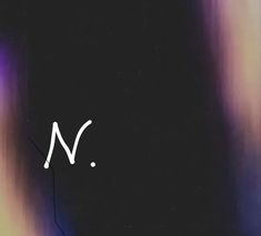 the letter n is written in white on a black background with purple and blue streaks