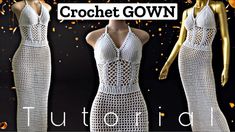 the crochet gown is made from white yarn