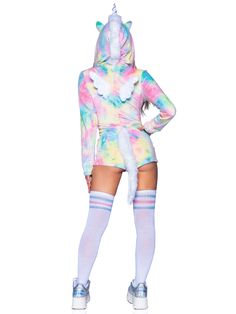 Let your magical light shine bright in the Comfy Unicorn Costume by Leg Avenue. This quick and easy Halloween costume doubles as a comfy unicorn onesie that you can lounge around in after Halloween. The ultra-soft plush pastel velvet fabric will keep you cozy and warm, while the adorable mini wings, furry tail, and horn detail keep you looking mystical AF. Package Includes: romper Fit & Style: Cute Halloween costumes don't get any better than this comfy romper. Zipper front for easy wear and sof Unicorn Onesie, Unicorn Ears, Easy Halloween Costume, Comfy Romper, Magical Light, Unicorn Costume, Pattern Romper, Rainbow Tie, Costume Collection