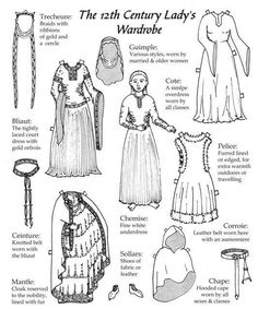 12th Century Women's Fashion 13 Century Fashion, Medieval Historical Clothing, Medieval French Clothing, French Medieval Fashion, Medieval Bliaut, 12 Century Clothing, 12 Century Fashion, Medieval Fashion Women, 13 Century Clothing