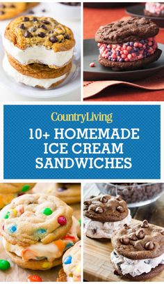 an image of homemade ice cream sandwiches with text that reads, country living 10 homemade ice cream sandwiches