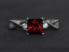 Mystic Topaz Engagement Ring, Square Cut Engagement Rings, Red Gems