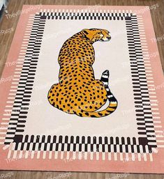 a rug with a cheetah sitting on it