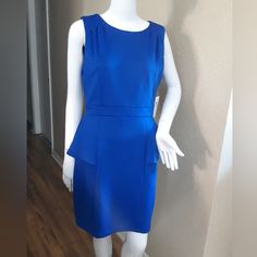 Nwt Brilliant Blue Peplum Dress Silver Exposed Back Zipper. Pleated Shoulders Soft Polyester Fabric. Size 8. Measures 17" Arm Pit To Arm Pit. 33" Neck Seam To Bottom Hem. #Bisoubisou. T-14 Blue Peplum Dress For Spring, Blue Ruffled Midi Dress For Office, Blue Ruffled Mini Dress For Work, Blue Ruffle Mini Dress For Work, Elegant Blue Peplum Dress, Summer Peplum Workwear Dress, Summer Peplum Dress For Work, Summer Workwear Peplum Dress, Blue Ruffled Office Dress