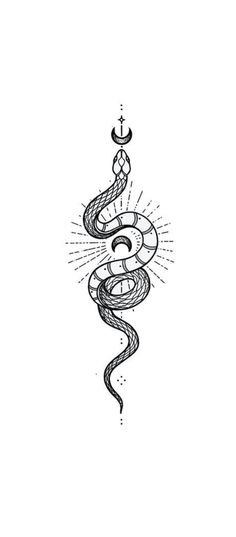 a black and white drawing of a snake with an anchor on it's head