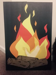 a painting of a campfire with flames on it