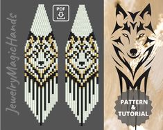 the pattern is made from seed beads and has a wolf's head on it