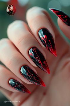 Embrace a love that's as deep as the night with our collection of Emo Valentine's Nails. Discover designs that blend alternative vibes with the spirit of love. #DarkValentines #EmoLoveNails #AlternativeValentine Spooky October, Halloween Nails Easy, October Nails, Inspired Nails, Red Nail Designs