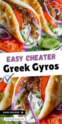 greek gyros with meat and vegetables on a plate