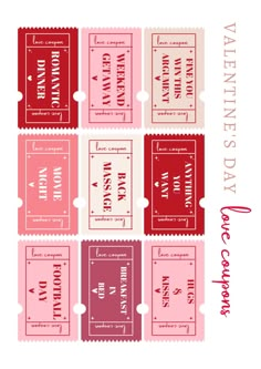 some red and pink tickets with the words valentine's day written on them