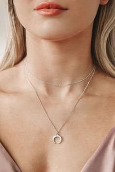 Capsule Clothing, Work Capsule, Trendy Girl, Lululemon Tops, Silver Chains, Minimalist Chic, Silver Moon, Moon Charm, Accessories Jewelry Necklace