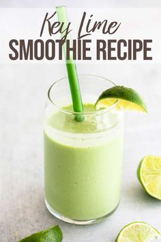 key lime smoothie recipe in a glass with a green straw