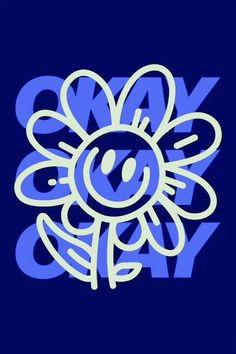 a blue and white poster with the words happy on it