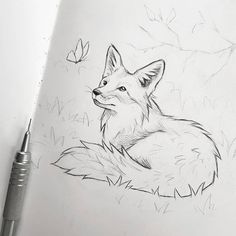 a drawing of a fox sitting in the grass