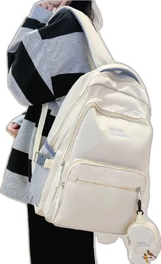 Beige Large Capacity Backpack, Beige Rectangular Backpack, Beige Backpack With Zipper Closure For Study, Beige Portable Rectangular Backpack, Large Capacity Beige Standard Backpack, Back To School Large Capacity Cream Backpack, Portable Rectangular Beige Backpack, Beige Rectangular Backpack For Back To School, Beige Large Capacity Rectangular Backpack