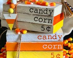 a stack of candy corn sitting on top of each other