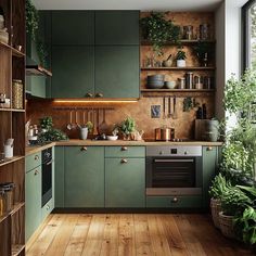 Mint Green Kitchen, Green Kitchen Designs, Model Dapur, Desain Pantry, Kabinet Dapur, Green Kitchen Cabinets, Kitchen Design Plans, Cozy Kitchen