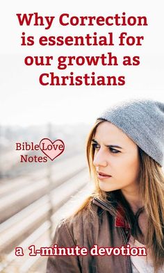 a woman wearing a beanie and looking at her cell phone with the words, why correction is essential for our growth as christians