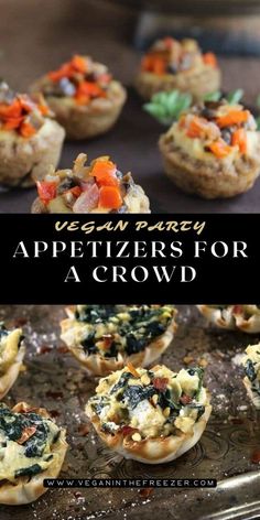 appetizers for a crowd on a tray with text overlay that reads vegan party appetizers for a crowd