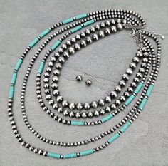 Navajo Pearl Layered Necklace | Monogram Markets Pearl Layered Necklace, Western Fashion Jewelry, Rodeo Jewelry, Jewelry Layering, Turquoise Choker, Country Jewelry, Navajo Pearls, Navajo Style, Beaded Necklace Designs