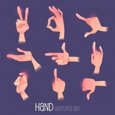 hand gestures set on purple background