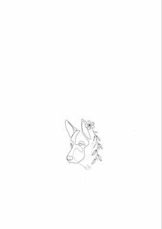 a black and white drawing of a dog with leaves on it's back side