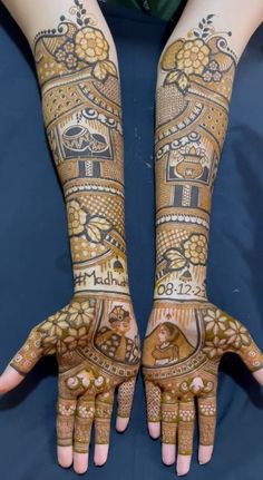 two hands with henna designs on them