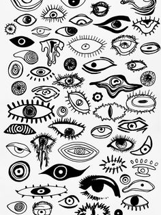 black and white drawing of different types of eyes