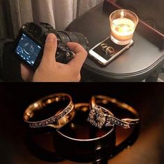 there are two different pictures one is showing an engagement ring and the other shows wedding rings