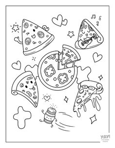 Funny kawaii pizza coloring page. Funny Kawaii, Draw Ideas, Doodle Art Journals