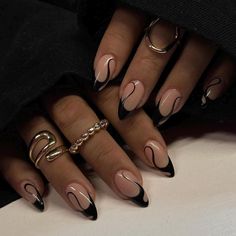 Achieve a bold look with black press-on nails, featuring sleek all-black designs and elegant black French tips. Our short almond fake nails offer a chic, modern style that's perfect for everyday wear or special occasions. Easy to apply and long-lasting, these nails give you a flawless finish in minutes. #2401-15 💅STEPS TO CREATE THIS SET: Base gel Builder gel 2 layers of base Color  Hand-painted frenchies Top gel 🎁 EACH SET OF NAIL INCLUDES: 10 HANDMADE press on nails of your size Adhesive tabs l Alcohol Pads l nail glue l file l buffer l cuticle stick 🍀 MATERIALS: Our handmade press-on nails using top-tier materials, guaranteeing durable and reliable results. You can reuse all of the nails multiple times if you take care of them. Follow the instructions provided with the nail set. ❤️ M Black Nails Short Almond, Black Nails Short, Long Nail Ideas, Ideas For New Year, Nails French Tips, Nails Short Almond, Paznokcie Hello Kitty, Black Almond Nails, Simple Fall Nails