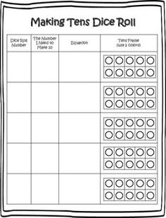 a worksheet for making tens dice roll