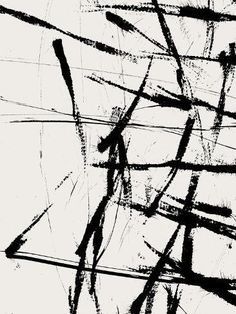 an abstract black and white painting with lines