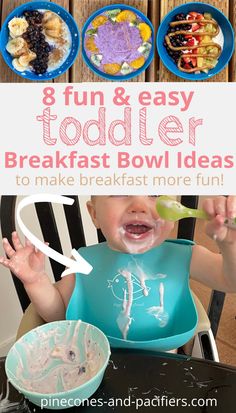 8 Fun & Easy Toddler Breakfast Bowl Ideas Fun Toddler Breakfast, Breakfast Bowl Ideas, Yoghurt Breakfast, Easy Toddler Lunches, Yogurt Bowls, Baby Breakfast