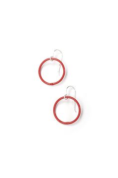 These lightweight circle earrings are sure to become your new favorite pair. An update on classic hoops, each circle retains evidence of their making - a small dot marks the spot where I hand-weld each earring. Approximately 1 1/4" tall (including ear wires) and 7/8" wide. Powder coated in a bright red color. Sterling silver ear wires. Handcrafted in my Pennsylvania studio. Ships in 1-2 business days. Comes in a gift box. Treat yourself or a loved one! Red Small Hoop Earrings For Everyday, Red Sterling Silver Hoop Earrings, Small Red Hoop Earrings For Everyday Wear, Red Sterling Silver Round Hoop Earrings, Modern Red Hoop Earrings, Minimalist Red Round Earrings, Modern Red Round Earrings, Small Hoop Red Earrings For Everyday, Red Handmade Hoop Earrings For Everyday