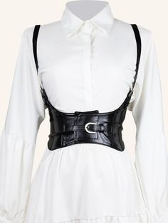 Black Casual   PU Leather   Embellished   Women Accessories Rhinestone Suspender Costumr, Dress With Chest Harness, Luxury Chic Formal Belts And Suspenders, Luxury Leather Belts And Suspenders, Classic Style, White Dress Harness, Black Harness Belt, White Shirt Dress Black Harness, Luxury Chic Belts And Suspenders For Formal Occasions, Luxury Elegant Belts And Suspenders With Brass Buckle