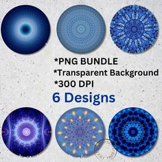 six blue circular designs with the text png bundle transparent background for photoshopping